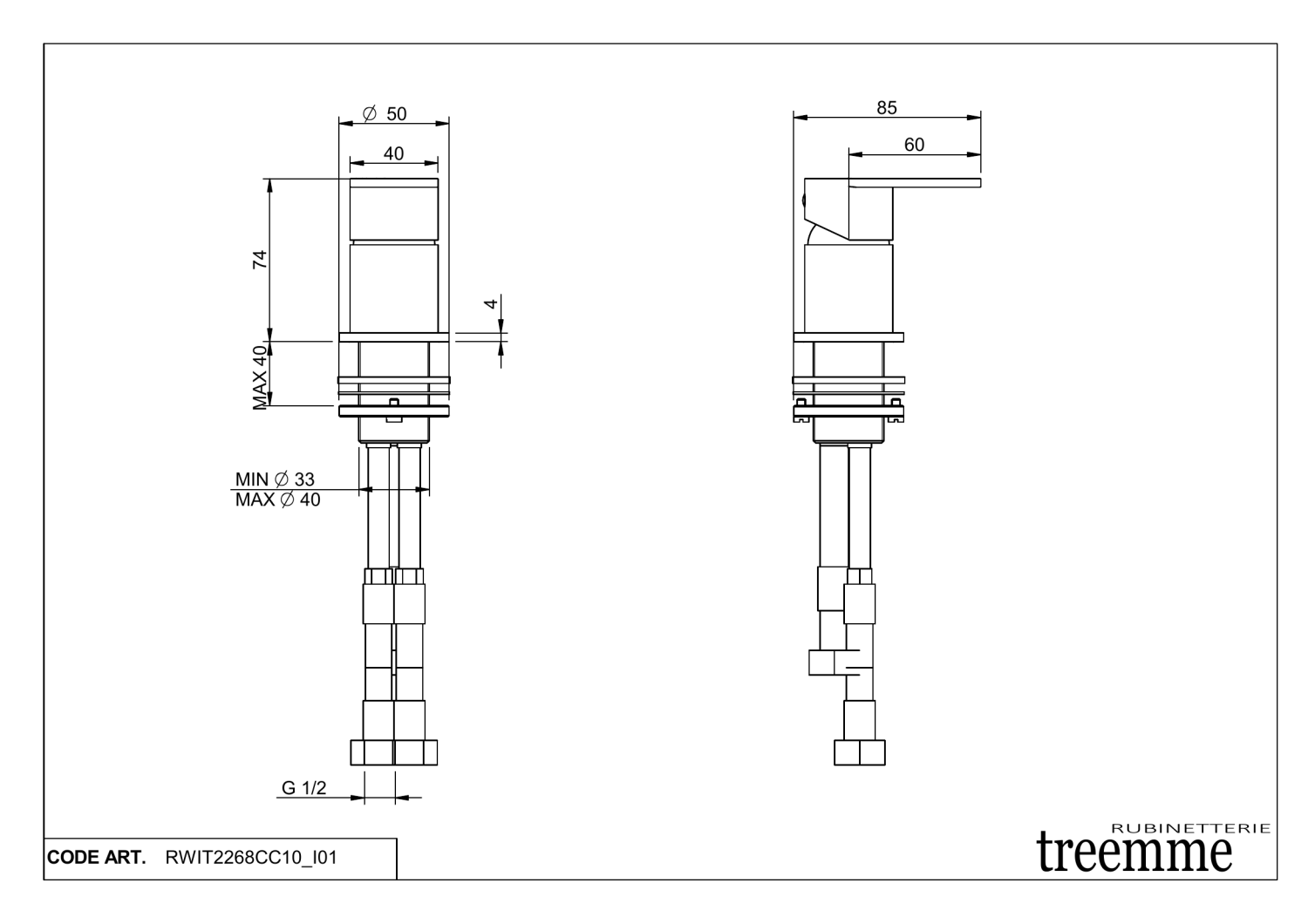Treemme Ran Ручка управления изливом на столешницу, цвет: chrome RWIT2268CC10