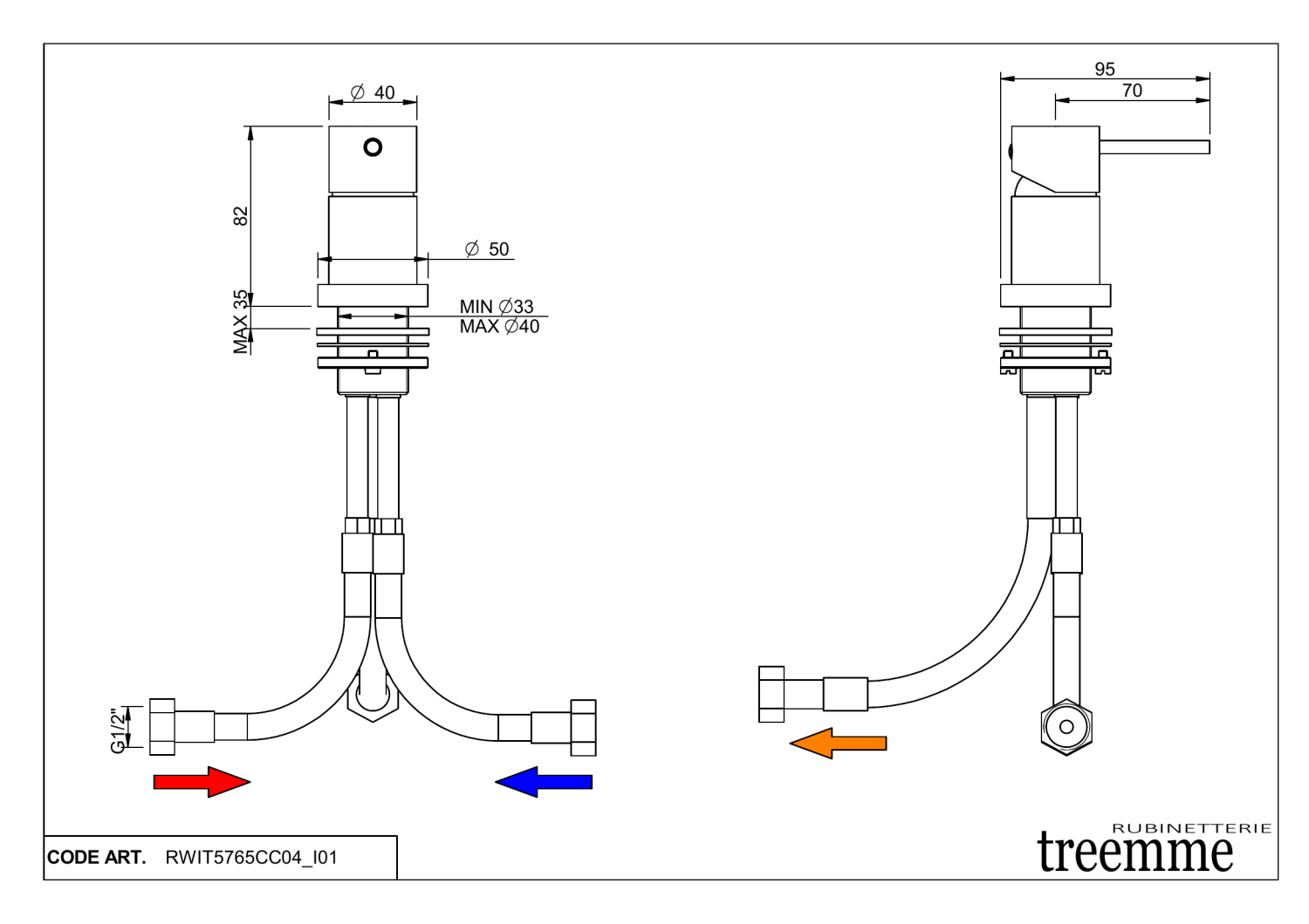 Treemme Up+ Ручка управления изливом на столешницу, цвет: chrome RWIT5765CC04