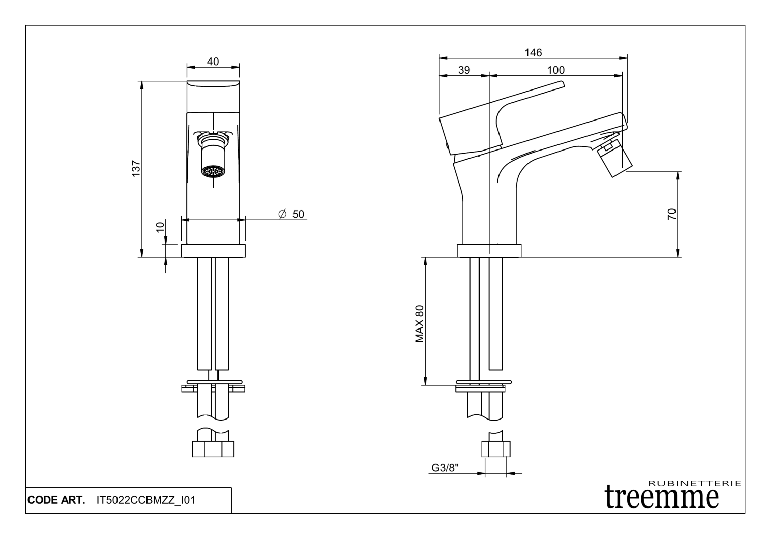 Treemme Bamboo Смеситель для биде, без донного клапана, цвет: chrome IT5022CCBMZZ