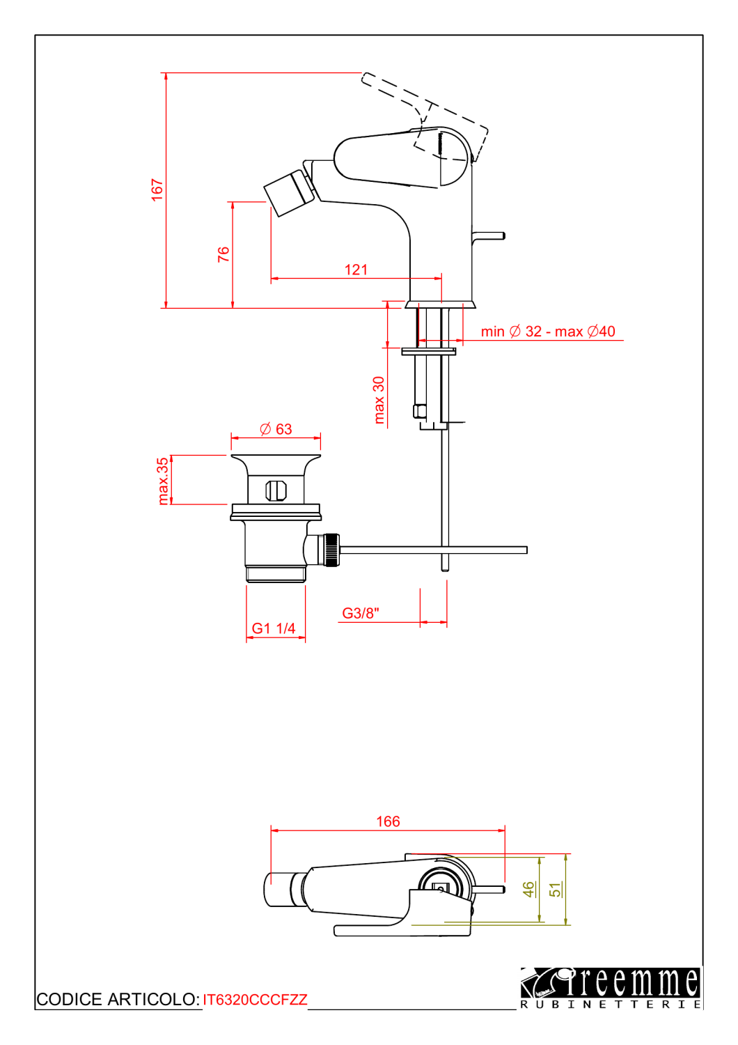 Treemme Cleo Смеситель для биде, с донным клапаном, цвет: chrome IT6320CCCFZZ