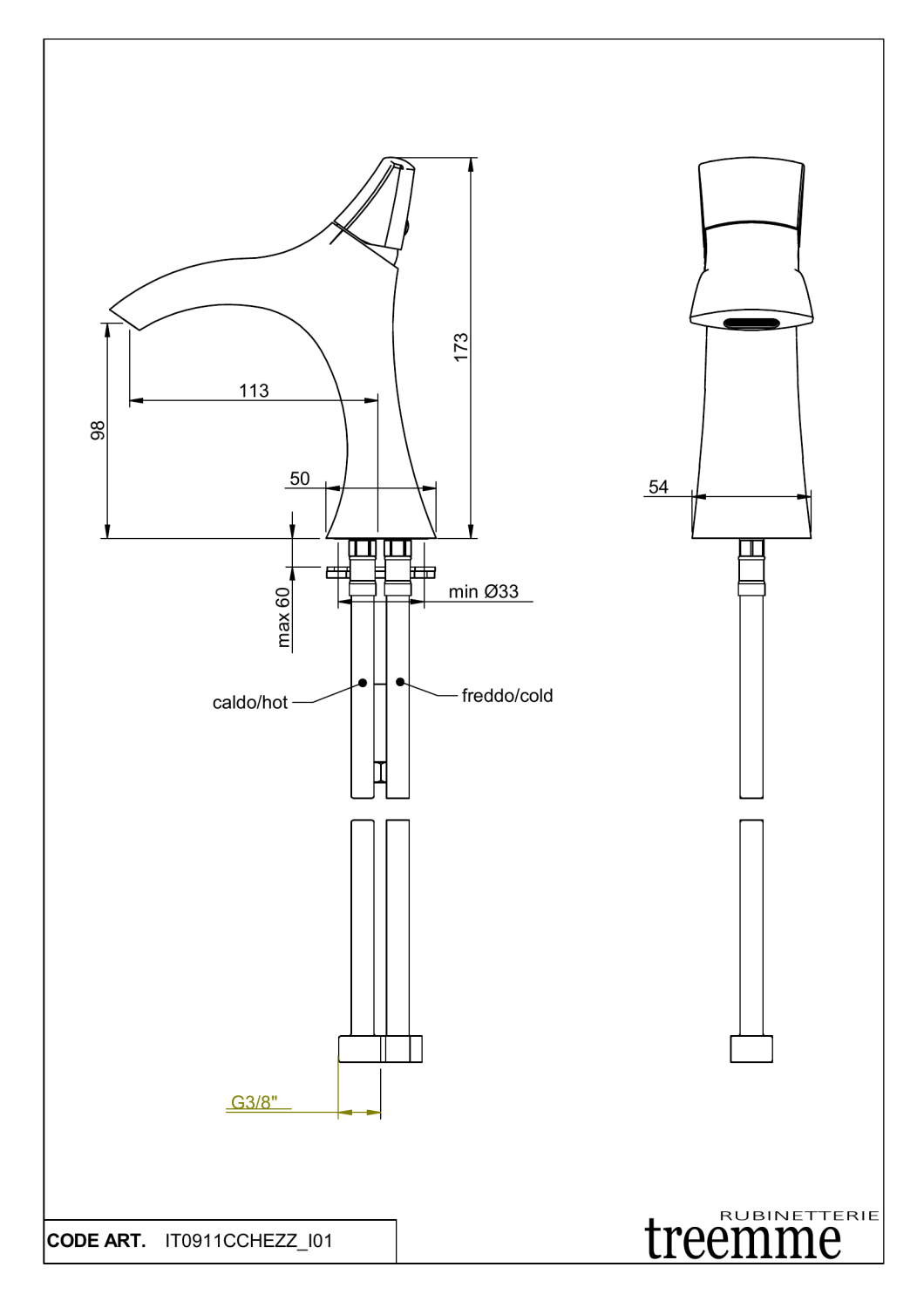 Treemme Hedo Смеситель для биде, без донного клапана, цвет: chrome IT0911CCHEZZ
