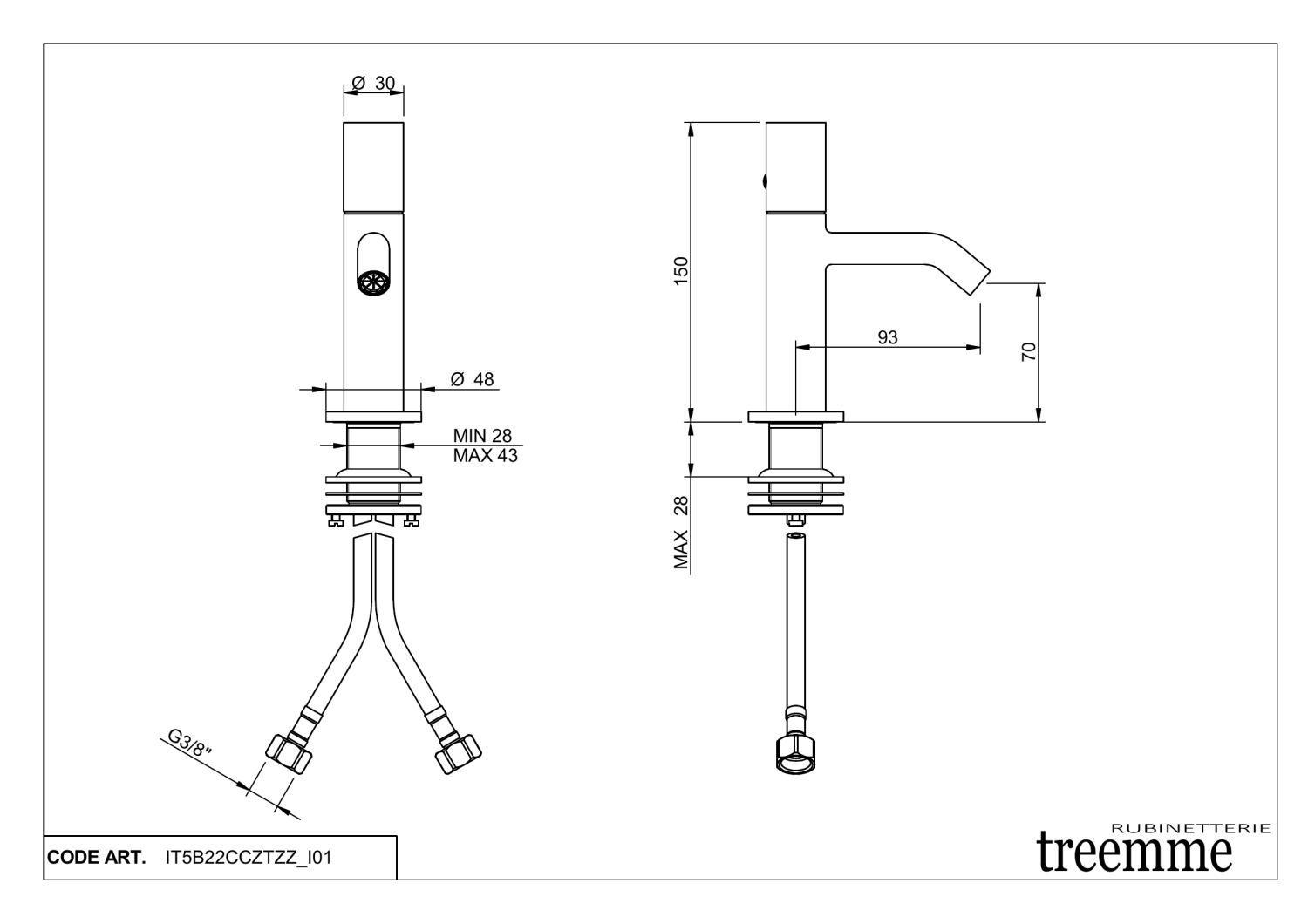 Treemme T30 Смеситель для биде, без донного клапана, цвет: chrome IT5B22CCZTZZ