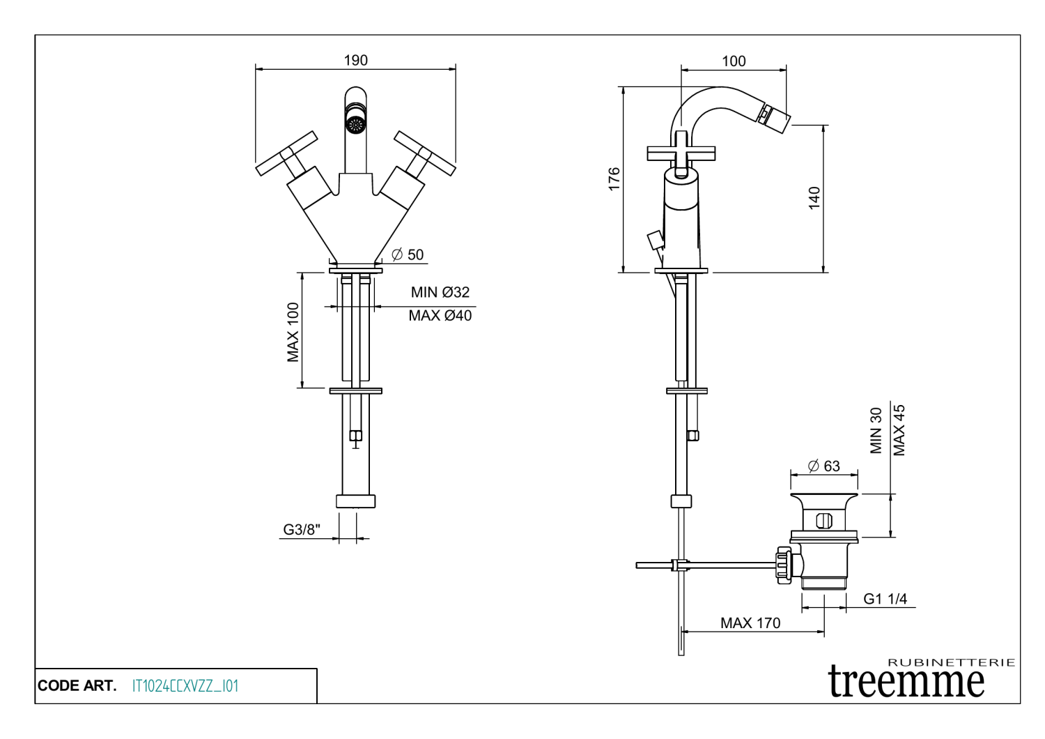 Treemme Line Смеситель для биде, с донным клапаном, цвет: chrome IT1024CCXVZZ