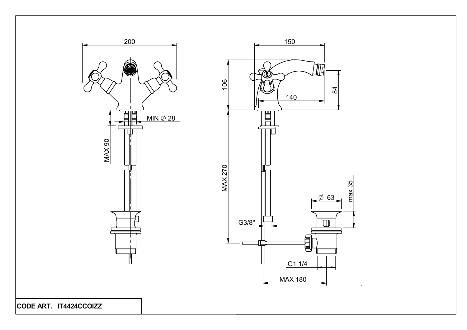 Treemme Romantica Смеситель для биде, с донным клапаном, цвет: chrome IT3624CCPVZZ