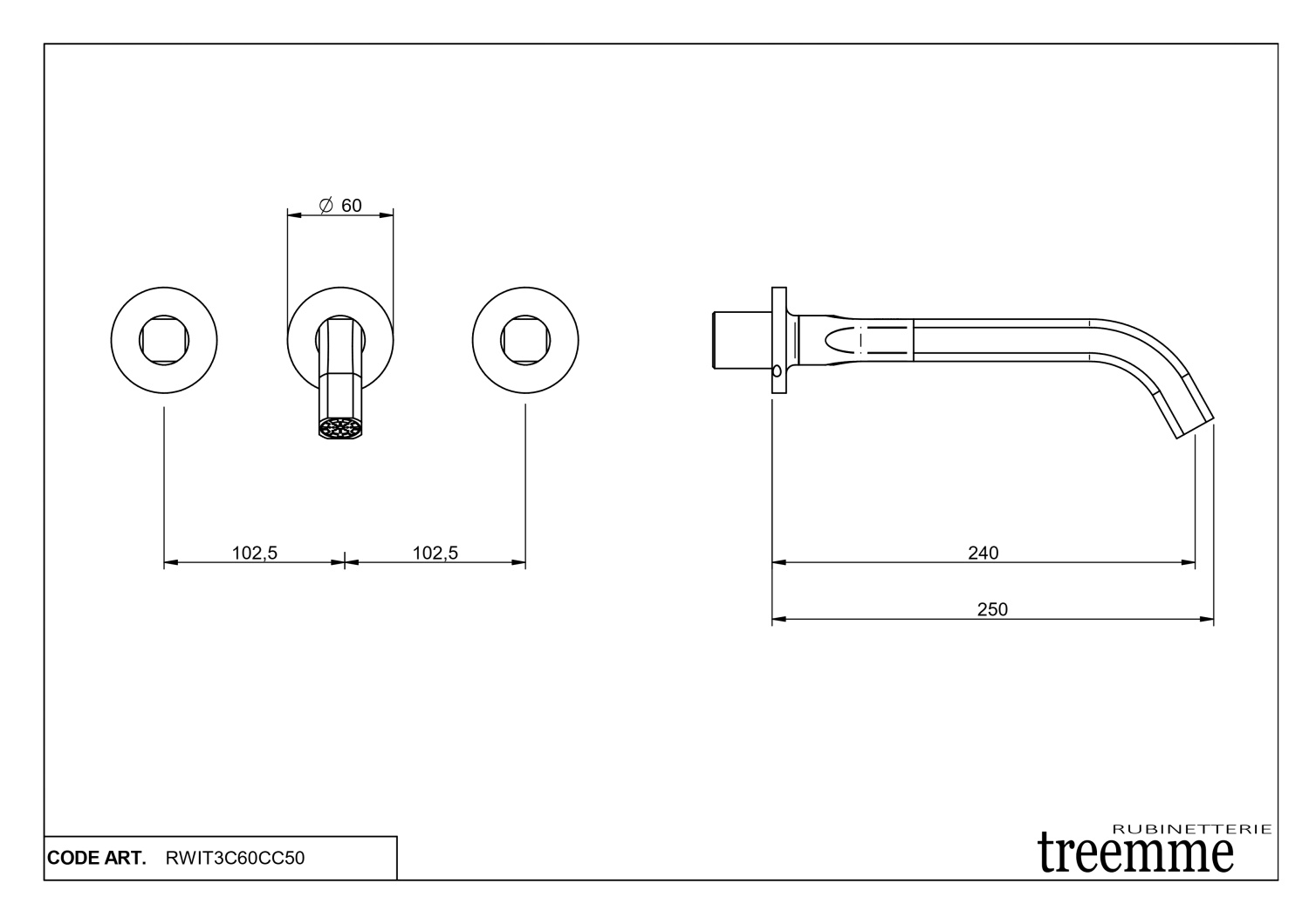 Treemme Appia Смеситель для раковины встраиваемый, внешняя часть, цвет: chrome RWIT3C60CC50