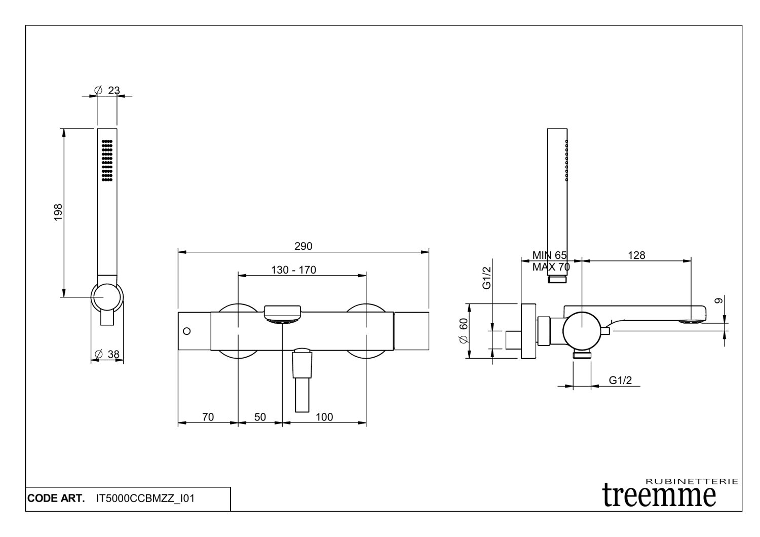 Treemme Bamboo Смеситель для ванны накладной с ручным душем, 1 вид струи, цвет: chrome IT5000CCBMZZ