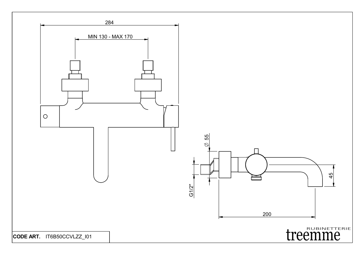 Treemme Up+ Смеситель для ванны накладной, длина излива 20 см, цвет: chrome IT6B50CCVLZZ