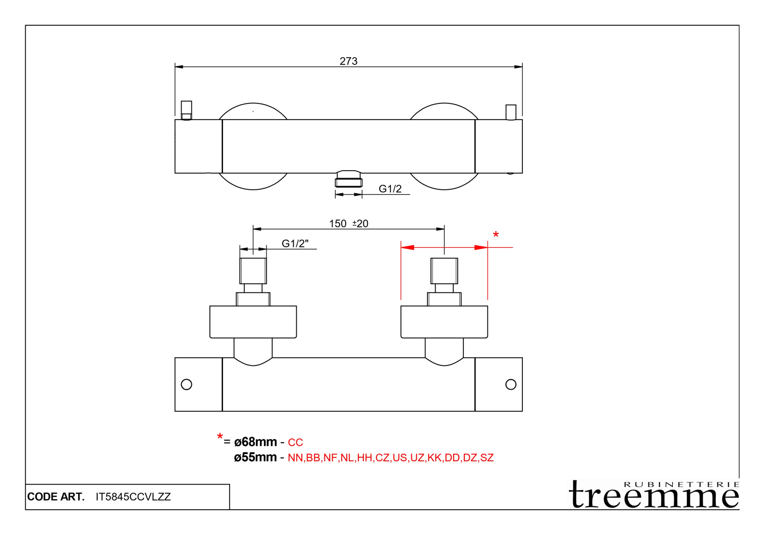 Treemme Up+ Смеситель для душа термостатический накладной, цвет: chrome IT5845CCVLZZ