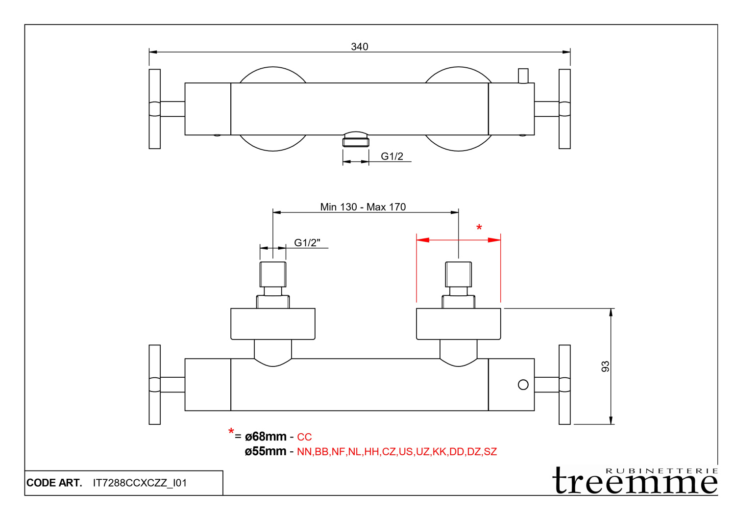 Treemme X-change Смеситель для душа термостатический накладной, цвет: chrome IT7288CCXCZZ