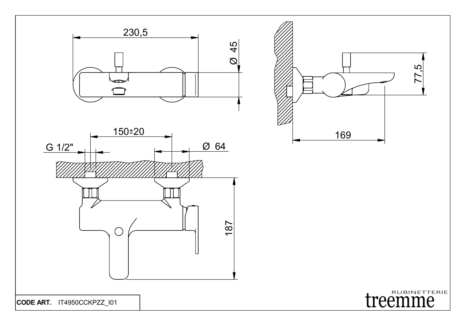 Treemme Zip Смеситель для ванны накладной, цвет: chrome IT4950CCKPZZ