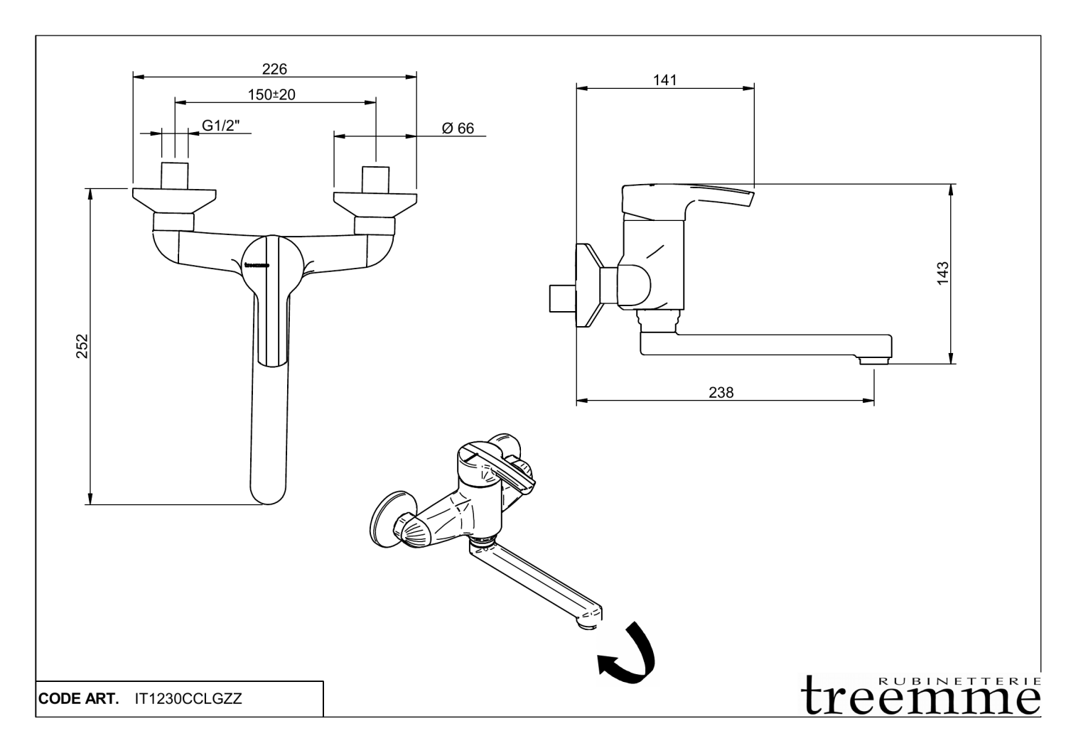 Treemme Kitchen S Смеситель кухонный накладной, цвет: chrome IT1230CCLGZZ