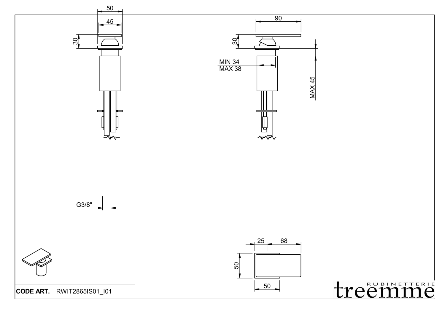 Treemme 5mm Смеситель для раковины настольный управляющий, цвет: нержавеющая сталь RWIT2865IS01