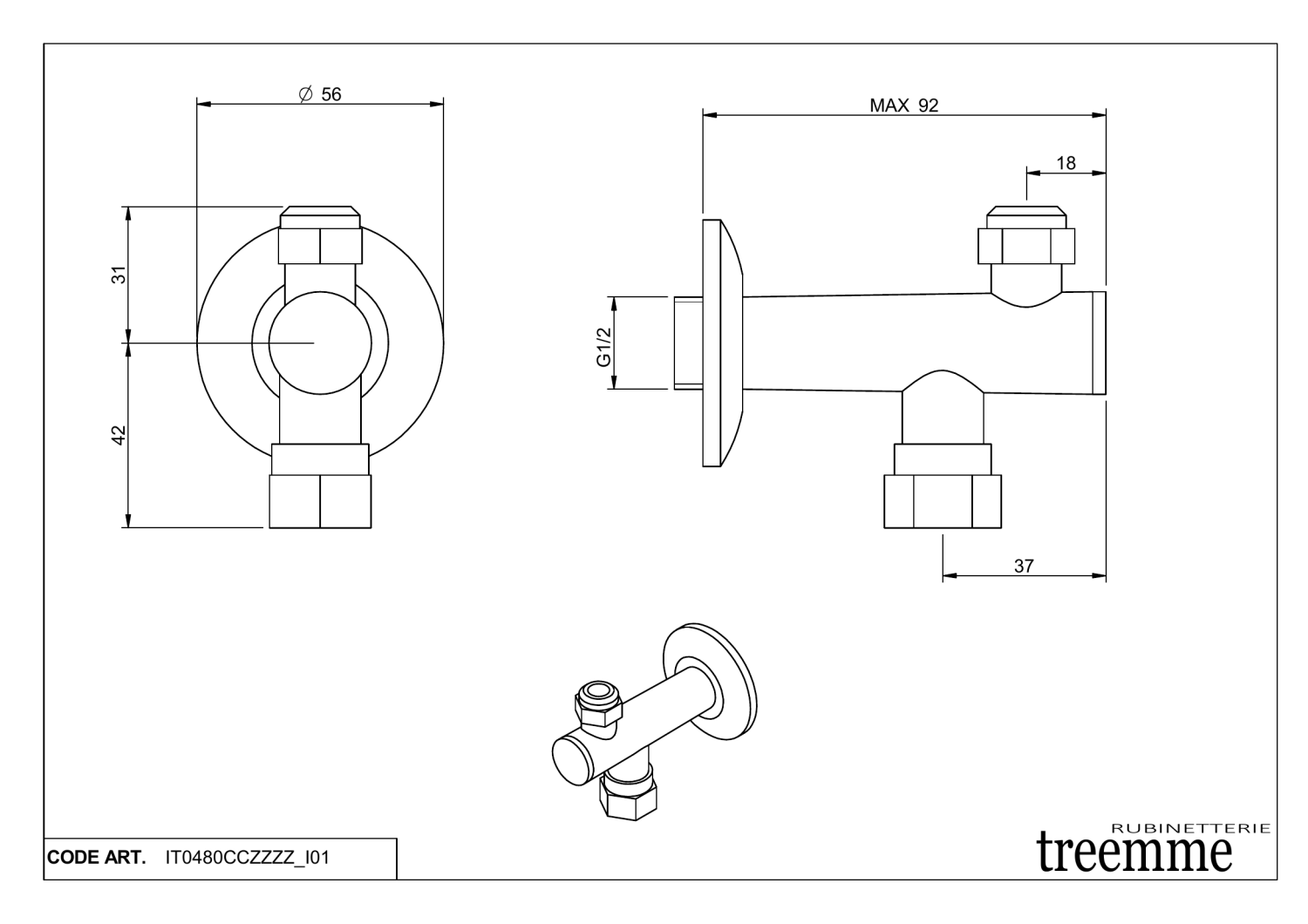 Treemme Electronic Tap Угловой вентиль с фильтром, цвет: chrome IT0480CCZZZZ