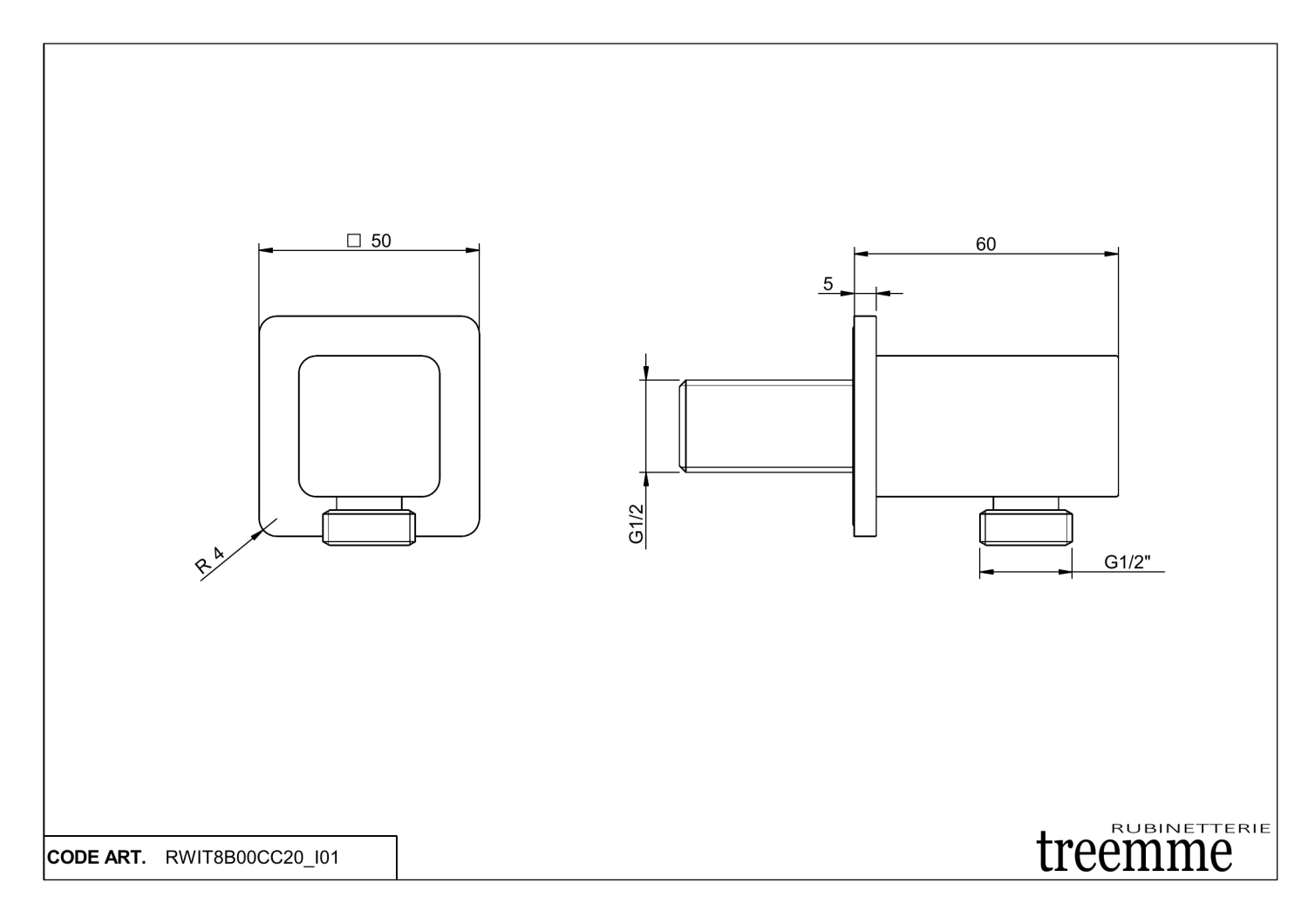 Treemme PA36 Шланговое подключение, цвет: chrome RWIT8B00CC20