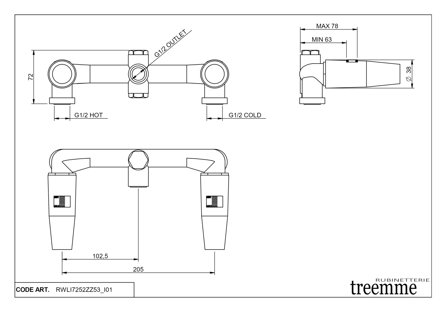 Treemme 22mm Встраиваемая часть настенного смесителя для раковины RWIT7252ZZ53