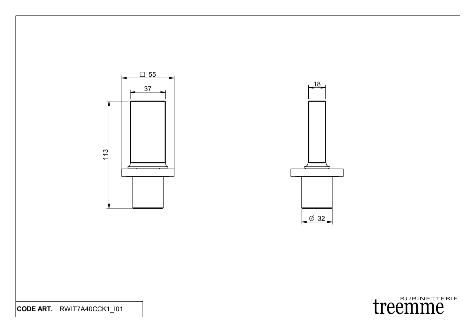 Treemme Kea Встраиваемый вентиль 1/2", цвет: chrome RWIT7A40CCK_