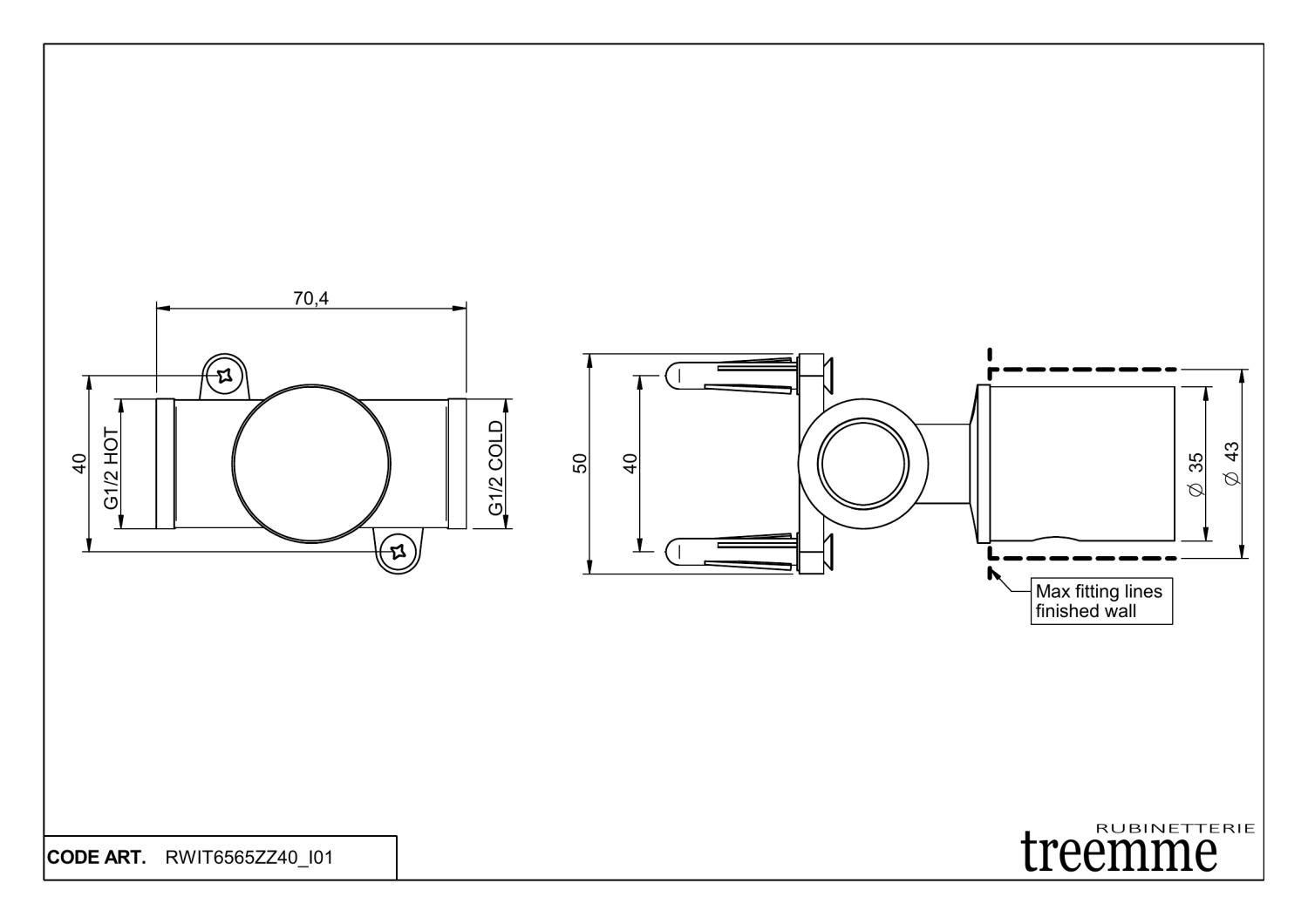 Treemme Shower Встраиваемая часть гигиенического душа RWIT6565ZZ40