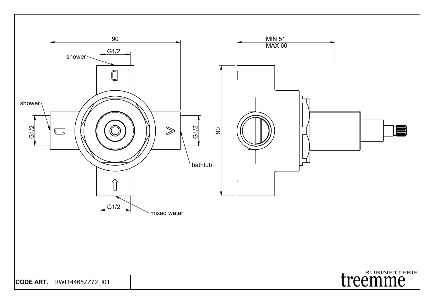 Treemme Shower Встраиваемый дивертор на 2 потребителя RWIT4465ZZ72