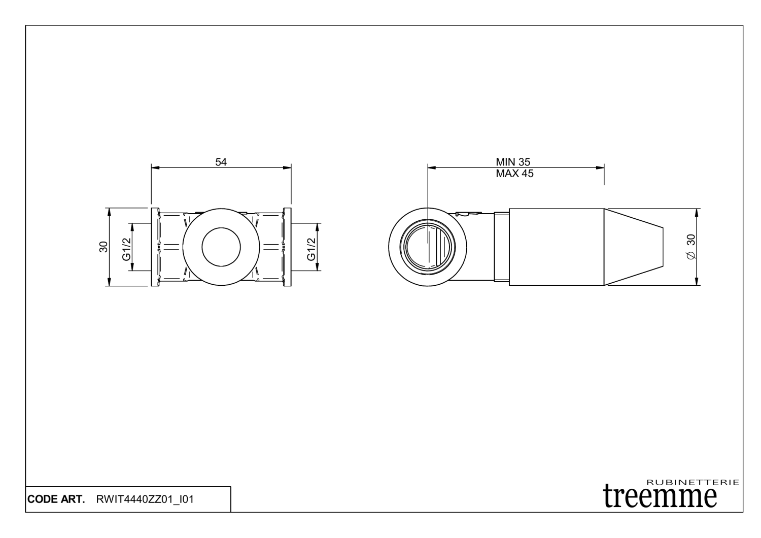Treemme Shower Встраиваемая часть запорного вентиля на 1 потребитель RWIT4440ZZ01