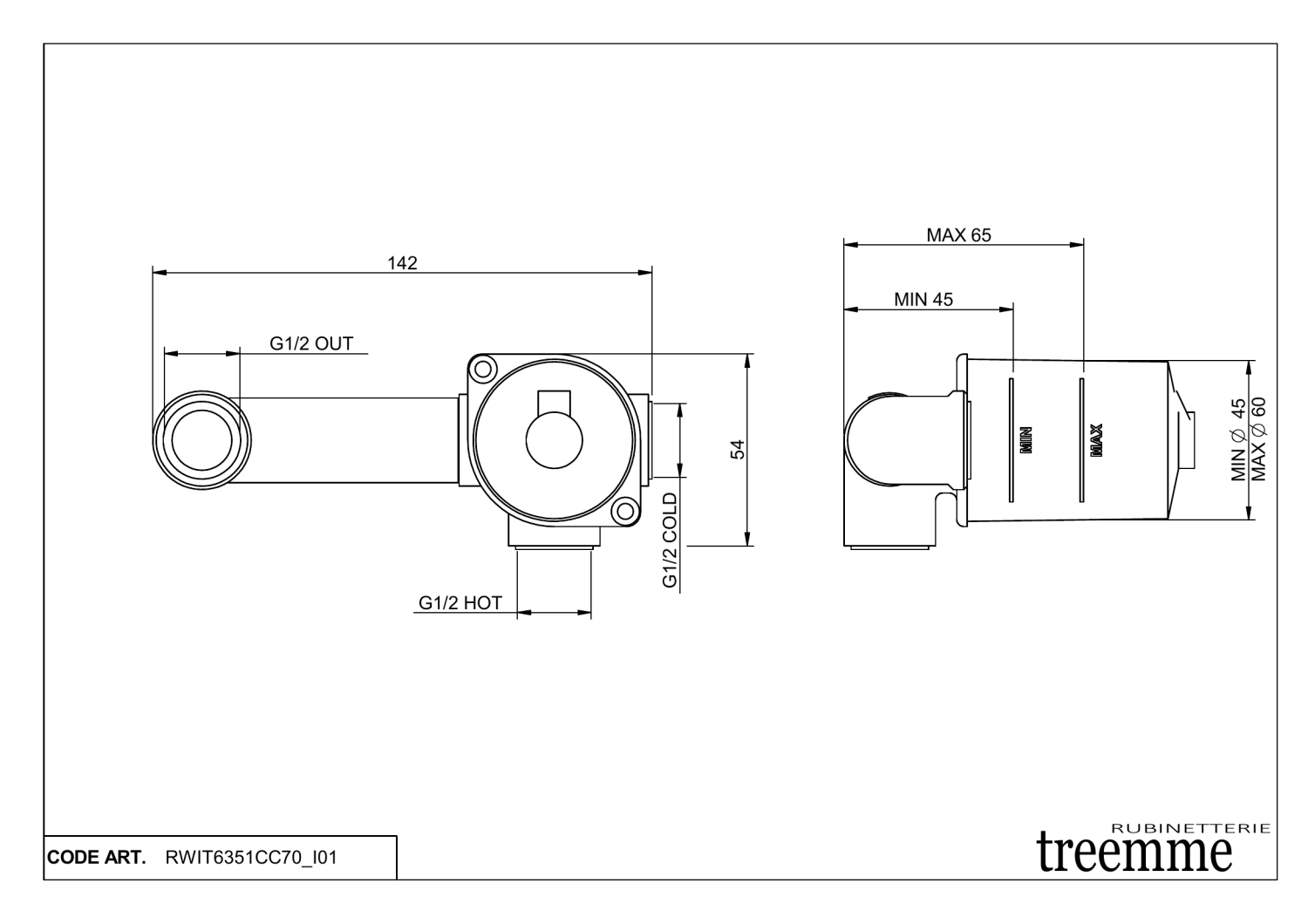 Treemme 22mm Встраиваемая часть настенного смесителя для раковины RWIT6351CC70