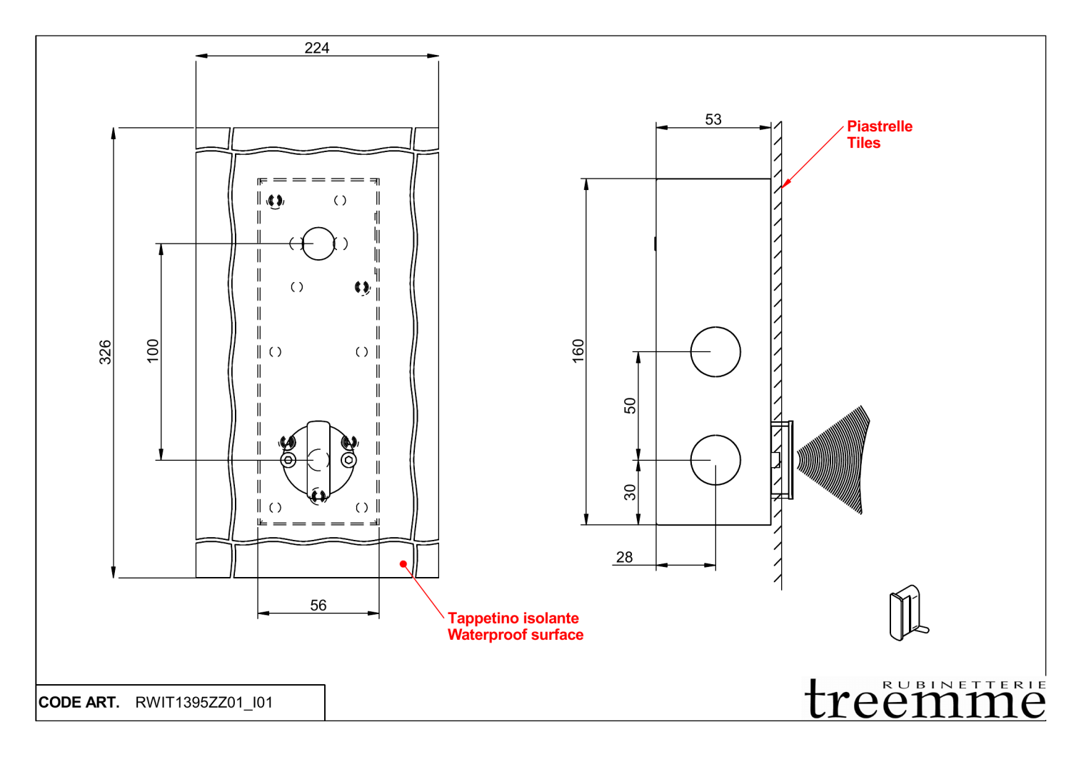 Treemme 22mm Встраиваемая часть электронного смесителя для раковины RWIT1395ZZ01