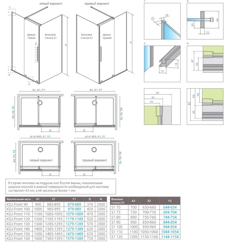 Radaway Furo KDJ Фронтальная стенка, прозрачная 8 мм, Easy Clean 48х200h см 10110480-01-01