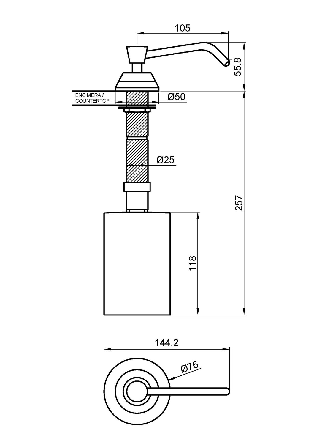 Nofer Дозатор для жидкого мыла, встраиваемый, цвет: хром 03100.B
