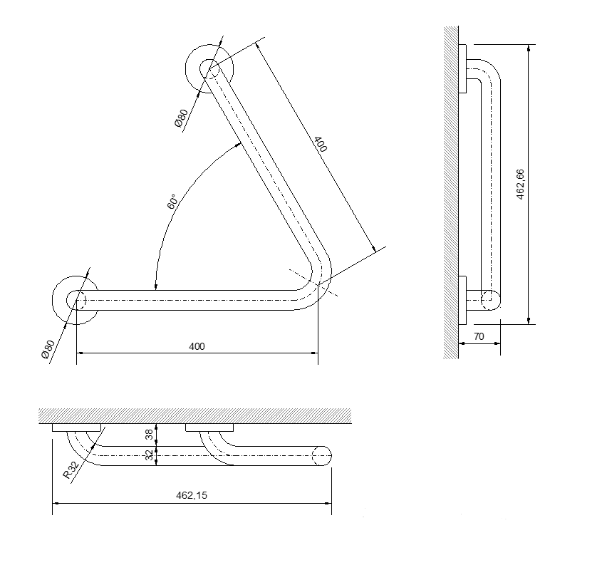 Nofer Поручень подвесной 40 см, цвет: нержавеющая сталь 15069.S