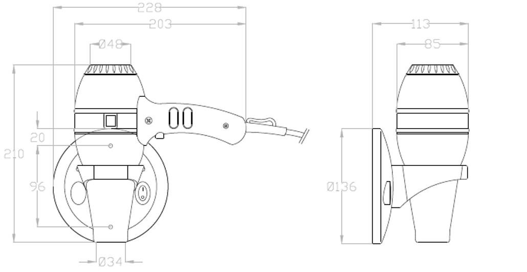 Nofer Hotel Line Фен с держателем, цвет: хром 02057.B