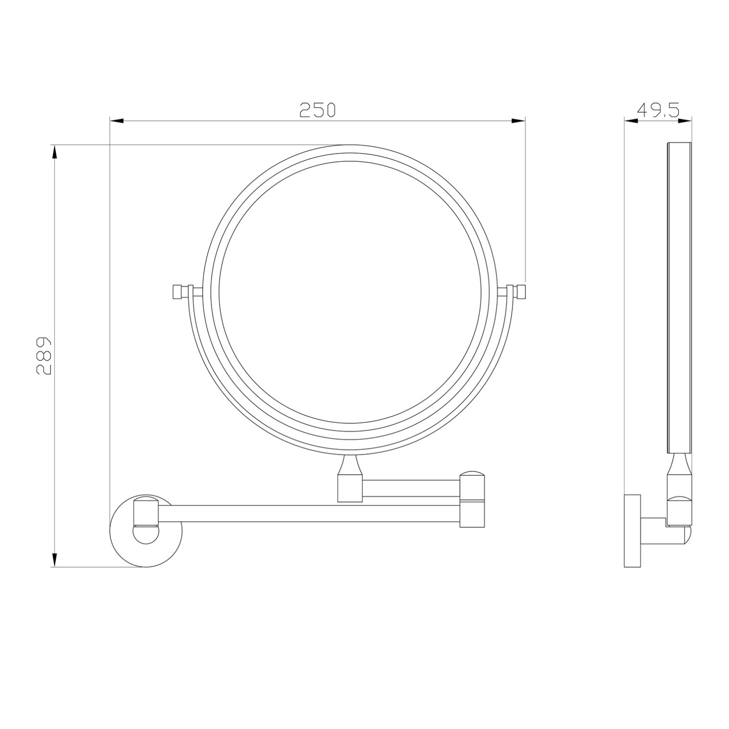Wonzon & Woghand Easy Косметические зеркала подвесное, телескопическое, цвет: хром глянец WW-8158