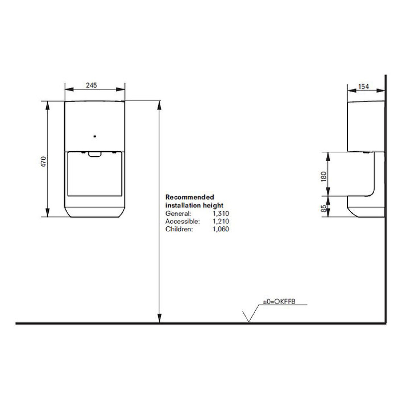 Toto Public Сушилка для рук сенсорная, подвесная, 24,5x15,4x47h см, цвет: белый TYC324W