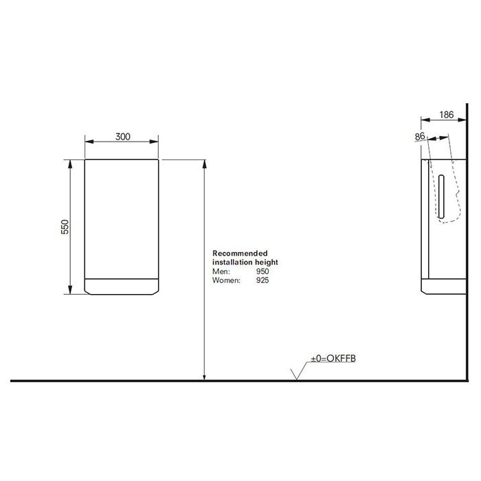 Toto Public Сушилка для рук сенсорная, подвесная, 30x18,6x55h см, цвет: белый TYC424W