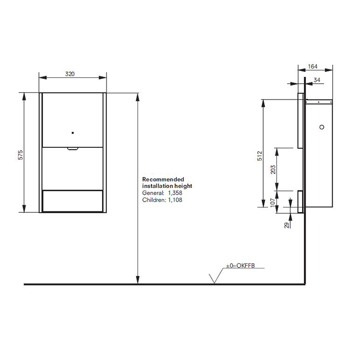 Toto Public Сушилка для рук сенсорная, встраиваемая, 32x16,4x57,5h см, цвет: серебро TYC604