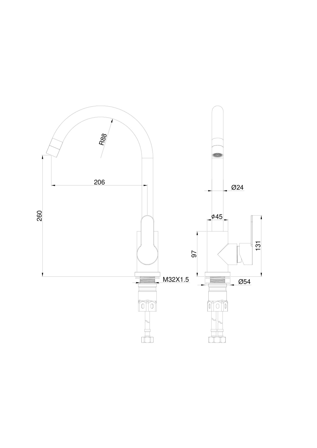Wonzon & Woghand Смеситель для кухни, изливом 20,6 см, цвет: белый матовый WW-AE4554-MW