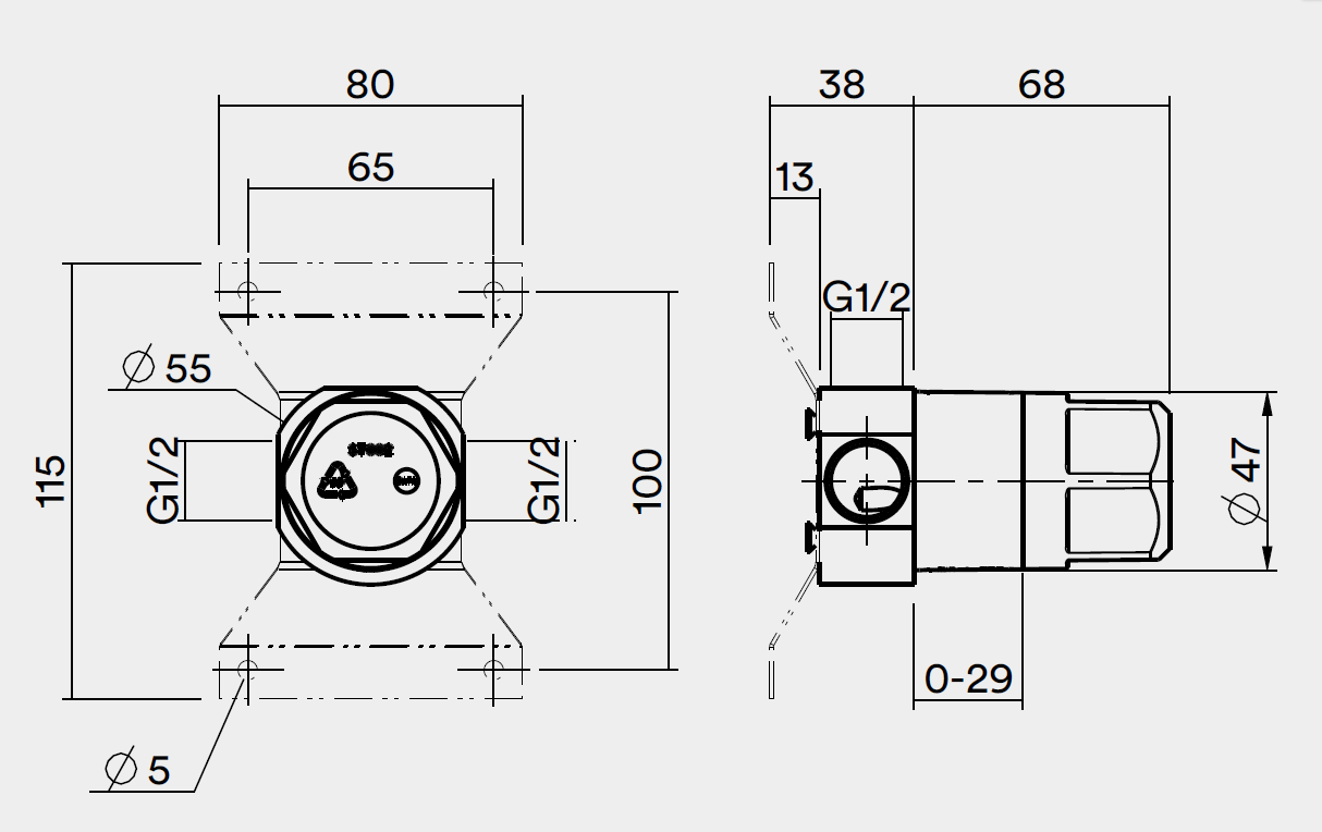 QuadroDesign Встраиваемая часть настенного смесителя, цвет: brushed stainless steel IN043T/1AS