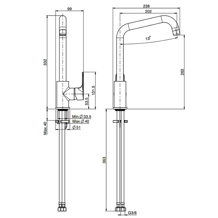 Fima Carlo Frattini Kitchen Смеситель для кухни, поворотный излив 20,2 см, цвет: chrome F3837/1RCR
