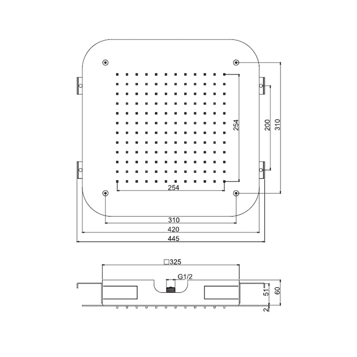 Fima Carlo Frattini Wellness Потолочный душ 42х42 см, встраиваемый, 1 режим, цвет: chrome F2417CR