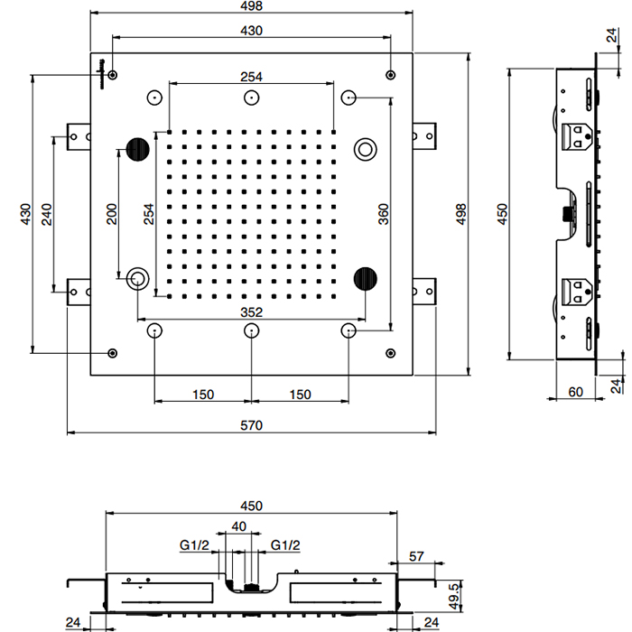 Fima Carlo Frattini Soffioni Потолочный душ 50х50 см, встраиваемый, 2 режима, цвет: black matt F2902NS