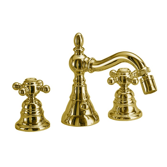 Fima Carlo Frattini Elizabeth Смеситель для биде на 3 отверстия, с д/к, излив 14,1 см, цвет: gold F5082OR