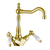 Fima Carlo Frattini Herend Смеситель для раковины, с донным клапаном, излив 18,4 см, цвет: gold F5411CNOR