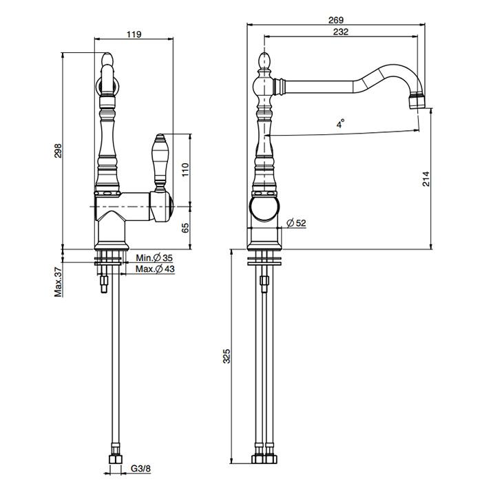 Fima Carlo Frattini Herend Смеситель для кухни, поворотный излив 23,2 см, цвет: gold F5417NOR