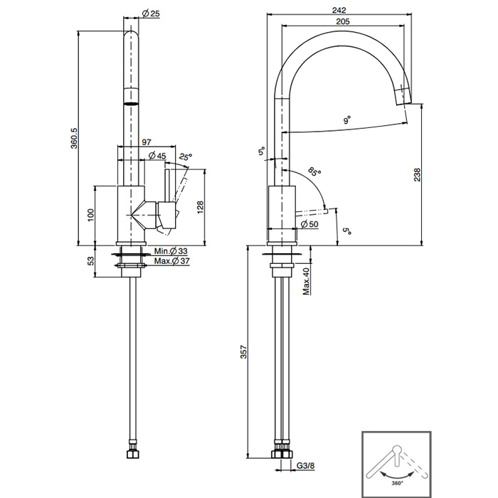 Fima Carlo Frattini Kitchen Смеситель для кухни, поворотный излив 20,5 см, цвет: stainless steel F7057/BINOX
