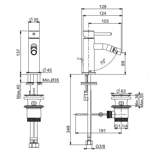 Fima Carlo Frattini Spillo Up Смеситель для биде, с д/к, излив 10,3 см, цвет: brushed nickel F3032XSSN