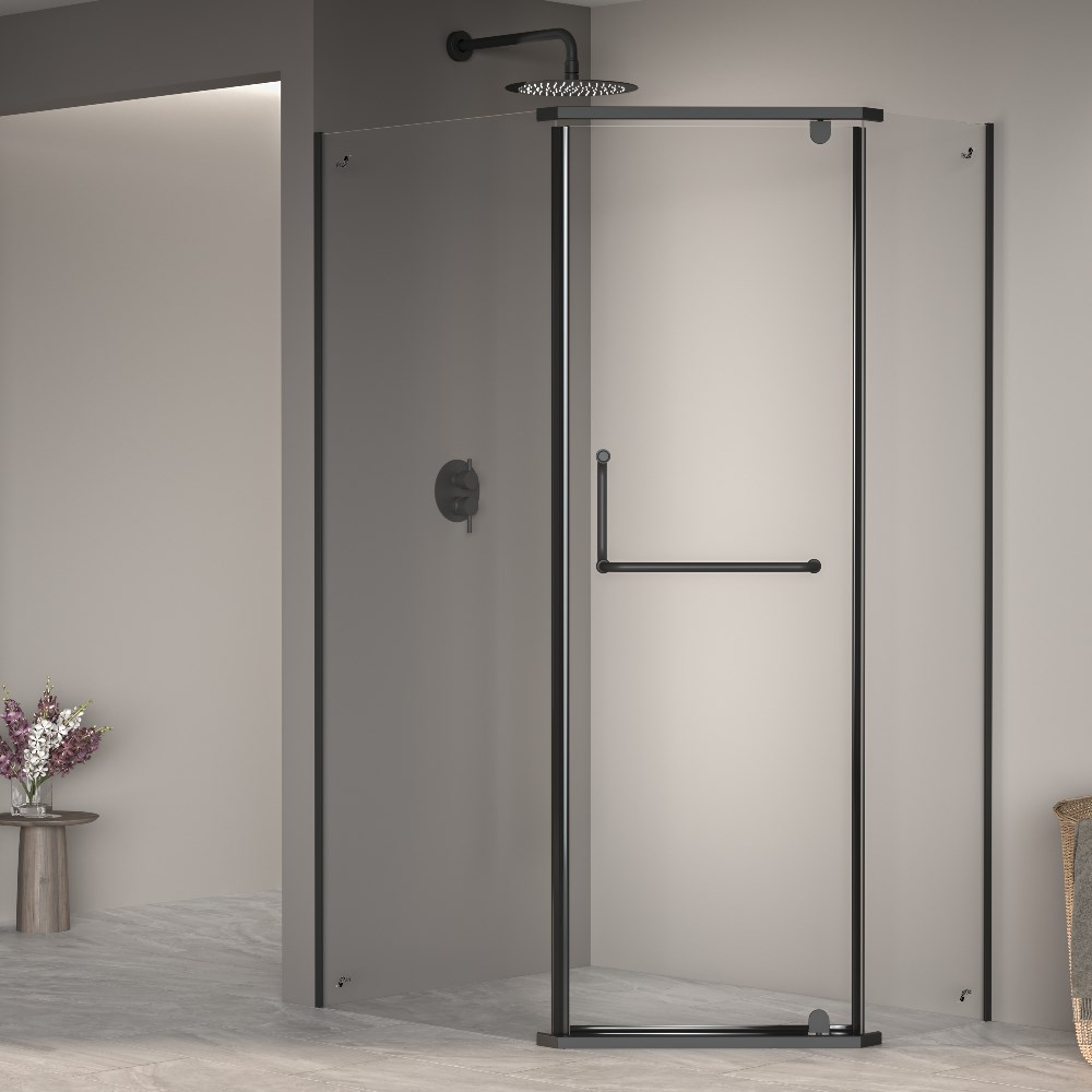 RGW Passage Душевой уголок 80х90х195h см, Easy Clean, стекло прозрачное 6 мм, цвет: черный матовый 35089189-14