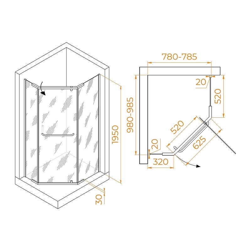 RGW Passage Душевой уголок 80х100х195h см, Easy Clean, стекло прозрачное 6 мм, цвет: черный матовый 35089180-14