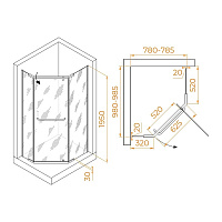 RGW Passage Душевой уголок 80х100х195h см, Easy Clean, стекло прозрачное 6 мм, цвет: черный матовый 35089180-14