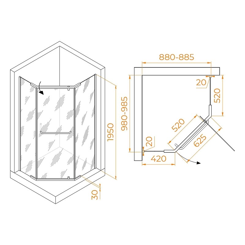 RGW Passage Душевой уголок 90х100х195h см, Easy Clean, стекло прозрачное 6 мм, цвет: черный матовый 35089190-14