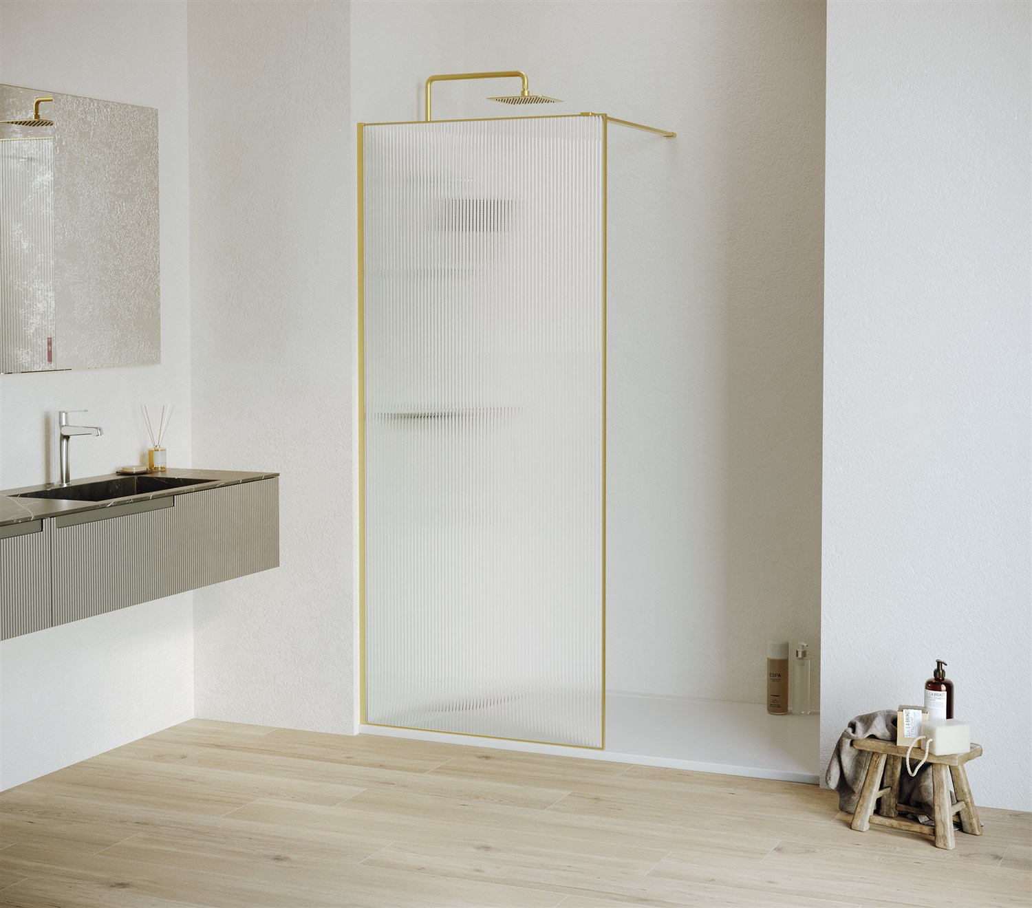 RGW Душевое ограждение walk-in, Easy Clean 90х195h см, стекло рифленое 8 мм, цвет: золото брашир. 06100809-156