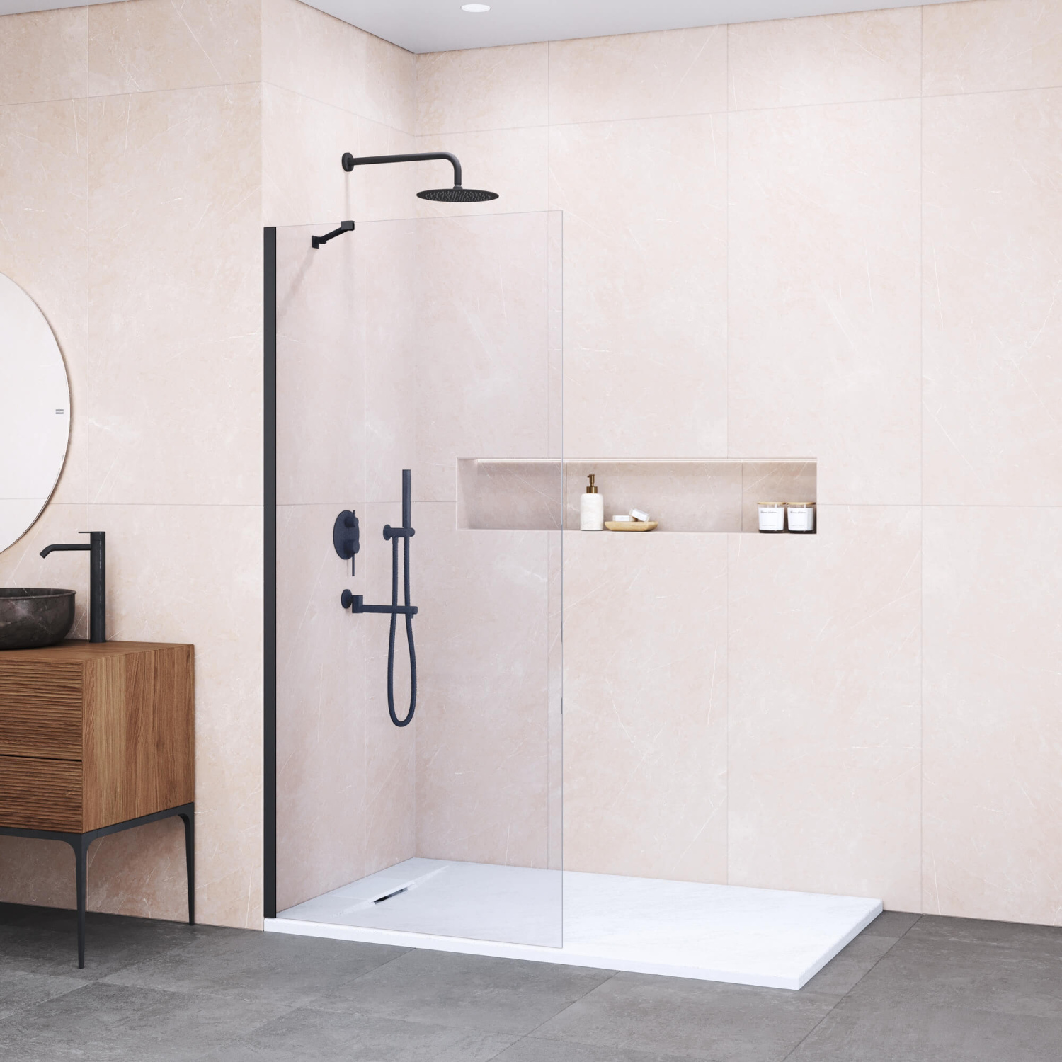 RGW Душевое ограждение walk-in, Easy Clean, 70х195h см, стекло прозрачное 8 мм, цвет: черный мат. 351011007-14