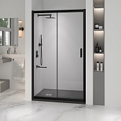 RGW Passage Душевая дверь в нишу, Easy Clean, 160х195h см, стекло прозрачное 6 мм, цвет: черный мат. 350801616-14